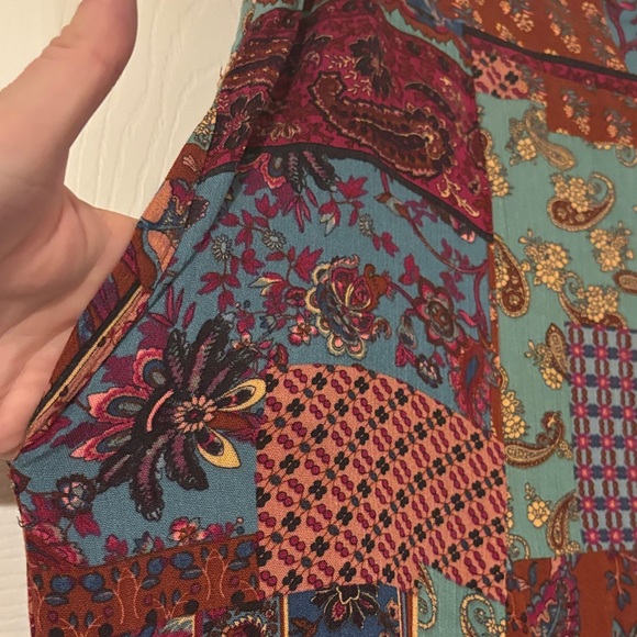 Easel Boho Patchwork Wide Leg Palazzo Pants - Multicolor - Picture 4 of 7